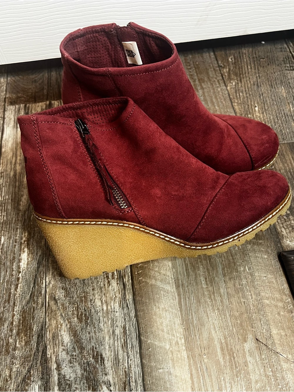 Toms Wine Suede Wedge Ankle Booties